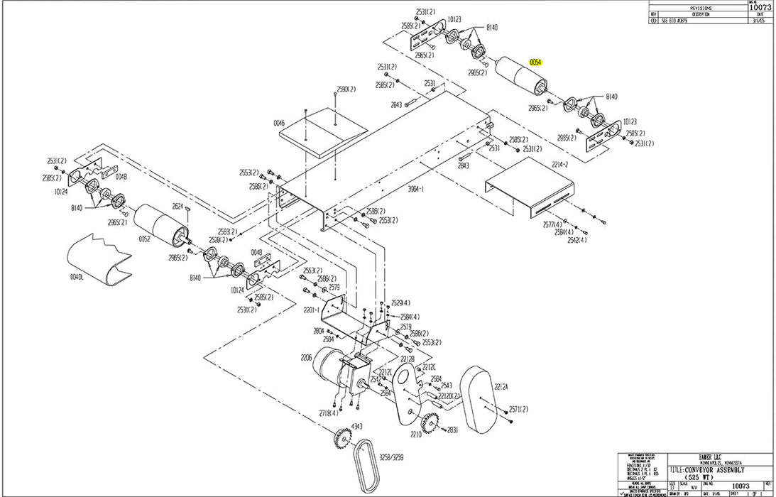 HAM-0054 | Conveyor Take Up Assembly Roller - Automatic ICE™ Systems - Hamer-Fischbein