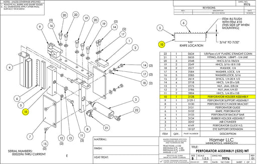 HAM-3128 | Perforator Assembly Holder - Automatic ICE™ Systems - Hamer-Fischbein