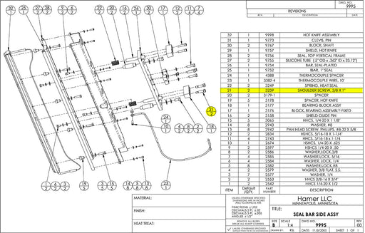 HAM-3239 | Shoulder Bolt Screw - Automatic ICE™ Systems - Hamer-Fischbein