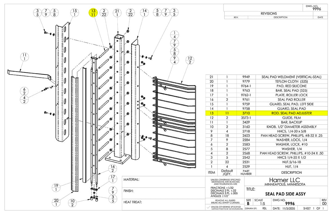 HAM-3710 | Seal Pad Adjuster Rod - Automatic ICE™ Systems - Hamer-Fischbein