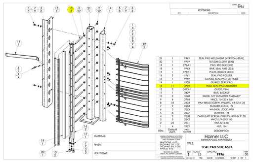 HAM-3710 | Seal Pad Adjuster Rod - Automatic ICE™ Systems - Hamer-Fischbein